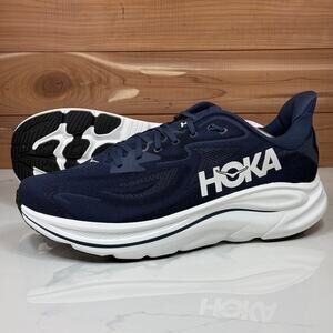 Hoka One One Clifton 10 Running Shoes Navy White 1162030 Men's size 14 D Wide